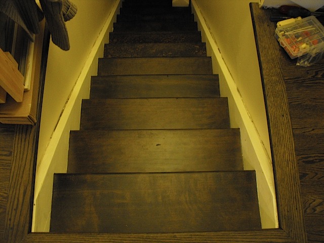 Fir stairs stained ebony